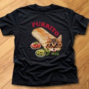 Black Purrito Cat Burrito Graphic T-Shirt Funny Food Cat Lover Tee